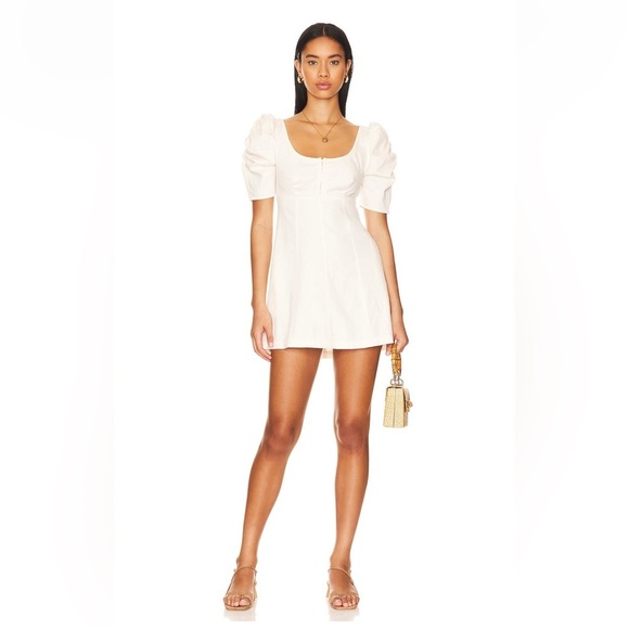 Free People Cheyenne Denim Mini Dress in Ivory - SMALL NWT - Picture 4 of 13